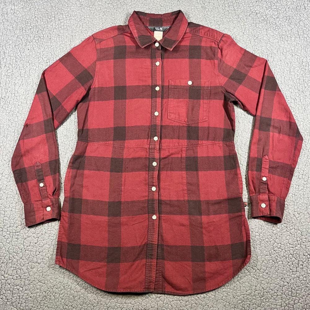 Mountain Hardwear Womens XS Red Black Buffalo Plaid Flannel Tunic Shirt Cotton